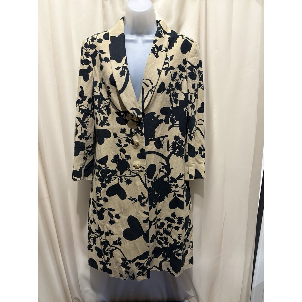 TULEH Linen Statement Jacket – Botanical Heart Print – Made in USA – Size 8 Vtg